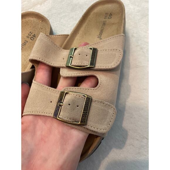 EVELLYHOOTD Dual Buckle Suede Sandals 40 Open Toe Two Straps Slides 8333 Taupe - Picture 7 of 9